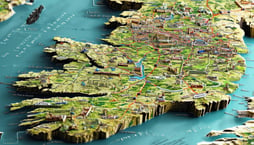 a map of Ireland showing the cities in 3D